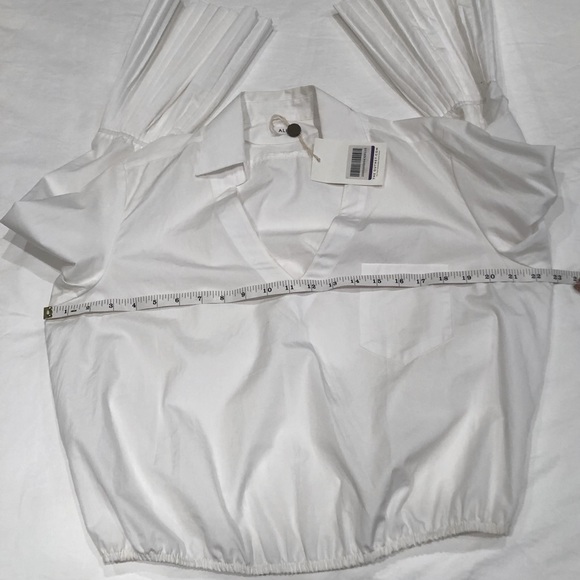 Alix NYC V-Neck Pleated-Sleeve White Shirt Women Sz L - Picture 7 of 10